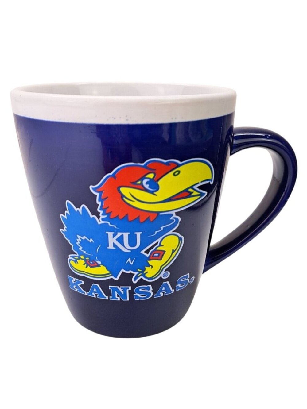 Kansas Jayhawks KU Blue Ceramic Coffee Mug By RFSJ 16 Ounce Tapered Cup Logo